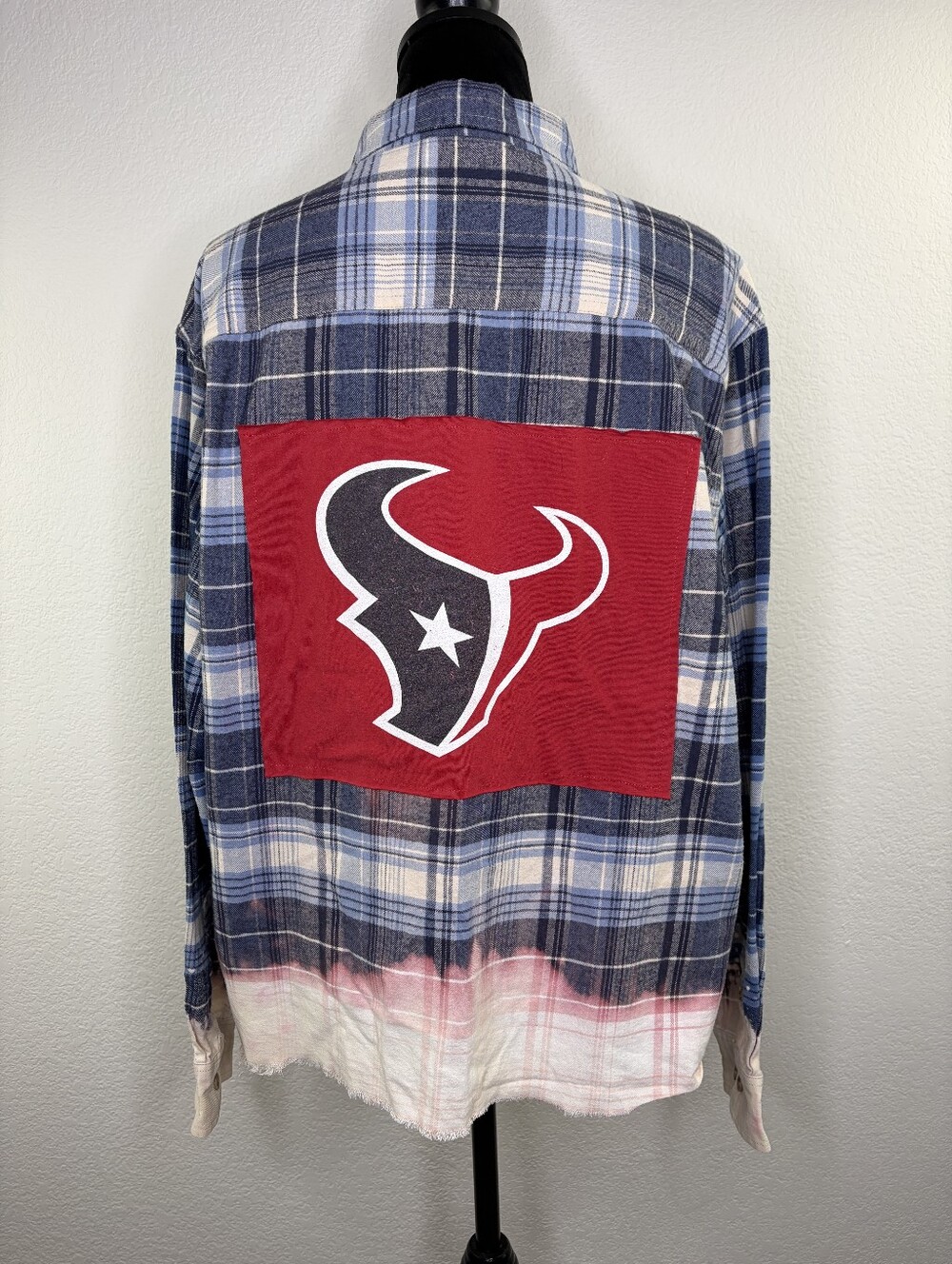 Houston Texans Plaid Flannel Button Upcycled Top XL